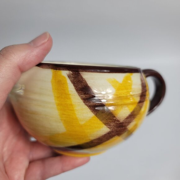 Metlox Poppytrail Vernon Kilns Organdie Sauce Bowl Gravy Boat Brown Yellow Plaid - Picture 12 of 13